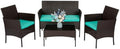 FDW 4-Piece Patio Furniture Set | Brown & Blue | Outdoor Wicker Furniture