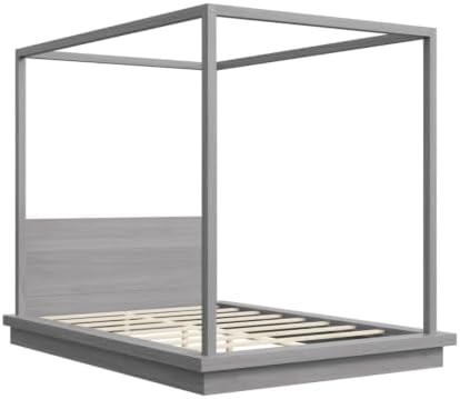 Queen Size Canopy Bed with Headboard (Gray)