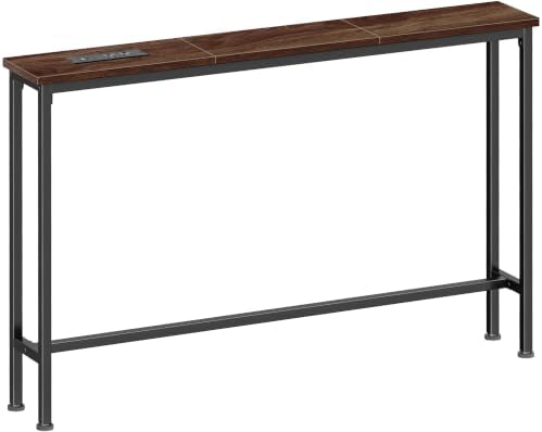 SUPERJARE 39.4 inch Narrow Behind Couch Table with Charging Stations