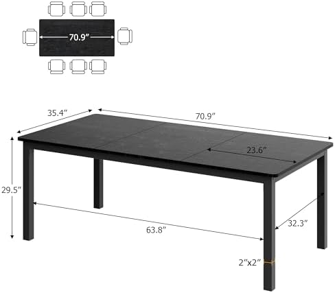 GarveeHome 71in Industrial Dining Table for 6-8 People, Long Kitchen Table
