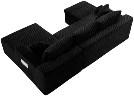 106-Inch Oversized U-Shaped Right Facing Corner Compressed Sofa Modular Boneless Cloud Sectional Sofa Floor Foam Couch W/Chaise & Ottoman, Corduroy Corner Boneless Cloud Couch