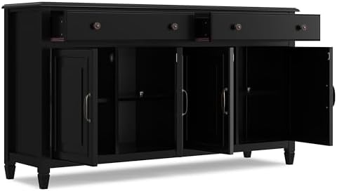 SIMPLIHOME Connaught 67" Wide Solid Wood Sideboard Cabinet in Black