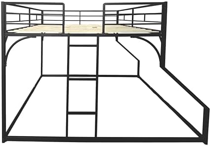 PVWIIK Queen Over King Bunk Bed with Guardrails,Black