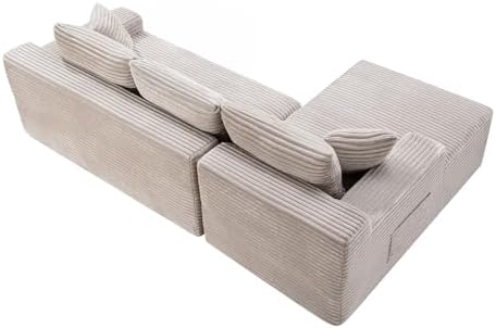 95" L-Shaped Left Facing Cloud Sectional Couch for Living Room, Modular Compressed Boneless Sectional Sofa Corduroy Boneless Corner Foam Sofa W/Chaise Lounge and Pillows