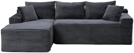 95" L-Shaped Cloud Sectional Couch, Left Facing Modular Compressed Boneless Sectional Sofa with Chaise Lounge, Plush Corduroy Boneless Corner Sofa for Living Room