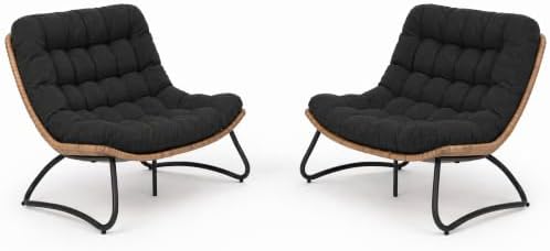 Outdoor Loveseat 2-Seat Wicker Rattan Boho Patio Sofa Black 2PC