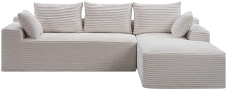 95" L-Shaped Right Facing Cloud Sectional Couch for Living Room, Modular Compressed Boneless Sectional Sofa Corduroy Boneless Corner Foam Sofa W/Chaise Lounge and Pillows