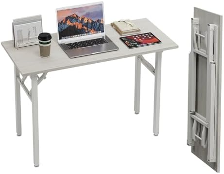 TEMI Small Computer Desk Folding Table - 43.3" Foldable Office Desk, No Assembly, Perfect for Small Spaces in Bedroom, Dorm, or Apartment, Portable Mini Desk or Study Table Compact Design, White Ash