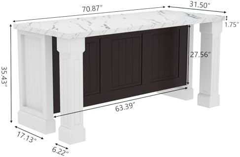 Gyfimoie 71" Large Imitation Marble Bar Table with Roman Column,36" Tall Island Table with Charging Station,Mordern Kitchen Island,Home Bar Unit for Home Kitchen, Living Room, Balcony, Basement