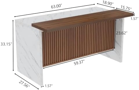 63" Large Imitation Marble Bar Table, Kitchen Island Table with LED Lights