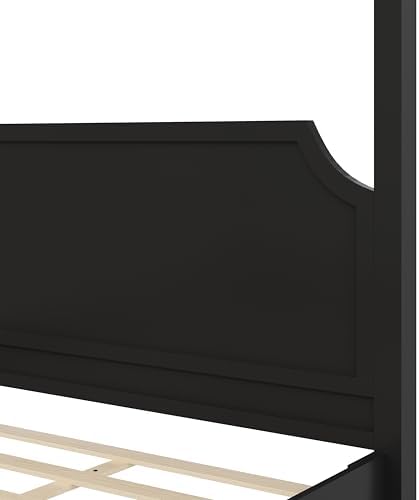 King Size Wood Canopy Bed Frame, Black Vintage Four-Posters Platform Bed Frames with Headboard, 10-Slat Support Wooden Post Beds, 8" Under Bed Storage, Easy Assembly (Black, King, 77" H)