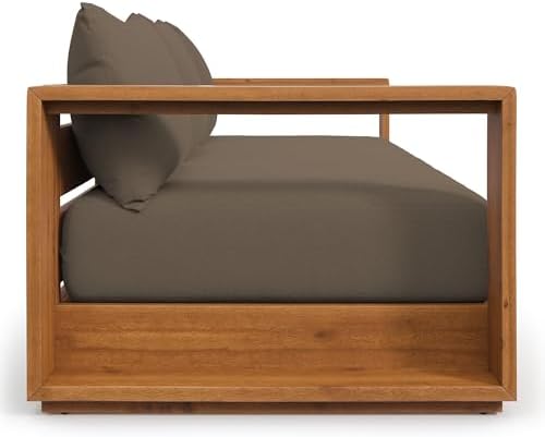 Modway Tahoe Acacia Wood Outdoor Patio Sofa in Natural Cocoa with Weather-Resistant Cushions - Ideal as a Porch Couch or Sunroom Sofa