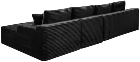 135-Inch U-Shaped Compressed Cloud Sofa Modular Boneless Cloud Sectional Sofa W/Right Facing Chaise Lounger and Ottoman, Oversized Plush Corduroy Corner Boneless Foam Couches