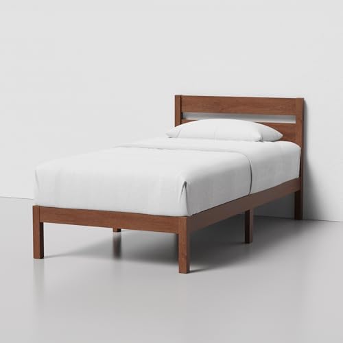 LIFEMENT Twin Bed Frame with Headboard Classic Wood Platform, Noise Free, Under Bed Storage, No Box Spring Needed, Easy Assembly, Cherry