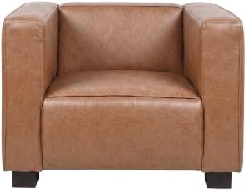 Christopher Knight Home Goyette PU Leather Upholstered Accent Chair, Modern Club Chair, Bold Boxy Silhouette Armchair, Single Sofa with Block-Leg Base, Living Room Lounge Chair Indoor, Cognac Brown