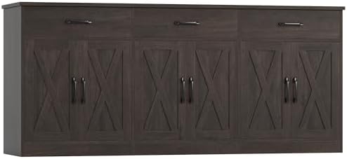 HOSTACK 71"W Farmhouse Kitchen Sideboard Buffet Cabinet with Storage, Brown