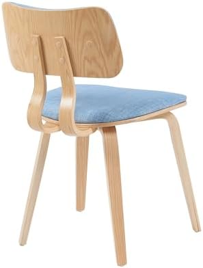Armen Living Jaguar Mid-Century Dining Chair with Light Blue Fabric Upholstered Seat and Patterned Oak Wood Finish