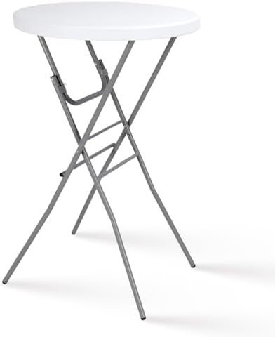 Byliable 28in Cocktail Folding Table, Round High Top Bar Height White Table