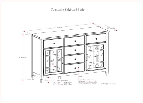SIMPLIHOME Connaught 60" Wide Solid Wood 3-Door Buffet in Chestnut Brown
