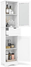 COSTWAY 67” Tall Bathroom Storage Cabinet, Freestanding Floor Cabinet with 2 Doors & 1 Drawer, 3-Level Adjustable Shelves, Narrow Slim Linen Tower for Bathroom, Living Room, Kitchen (White) | with 2 Doors & 1 Drawer, 3-Level Adjustable Shelves, Narrow ...