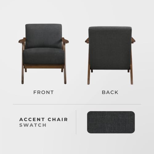 Lexicon Mid Century Modern Accent Chair with Walnut Wood Frame, Dark Grey