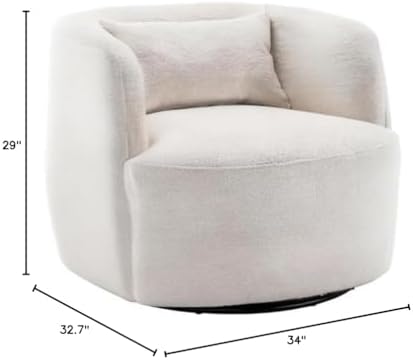 KINWELL 34" W Boucle Swivel Barrel Chair with Toss Pillow, Beige