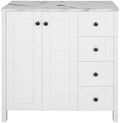 32" White Bathroom Vanity with Marble Texture Top and 4 Drawers, Modern Standing Pedestal Cabinet Without Sink