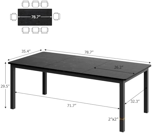 GarveeHome 78in Industrial Dining Table for 6-8 People, Long Kitchen Table
