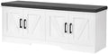 HOMSHO Farmhouse Shoe Storage Bench with 4 Barn Doors & Padded Seat Cushion