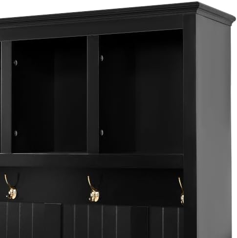 RuiSiSi Hall Tree with Bench and Shoe Storage, 5-in-1 Entryway Coat Rack with Drawer and Storage Cabinet, Antique Black