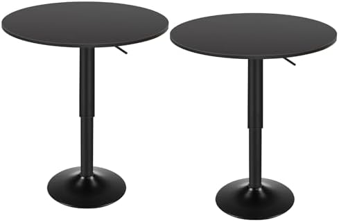 HOOBRO 2 Pcs Bar Table, Height-Adjustable Round Pub Table 27-35.4 Inches with Sturdy Base, Modern Style Bar Table Easy Assembly with Metal Base for Pub, Party and Small Places, Black BK58BTP201G1N1