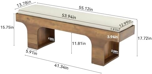 LITTLE TREE 55.2" Dining Bench with Linen Cushion, Farmhouse Entryway Bench