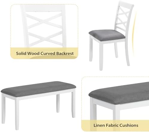 Zevemomo 6-Piece Solid Wood Dining Table Set, Grey & White