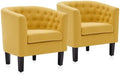 BELLEZE Yellow Accent Chairs for Living Room, Set of 2 Elegant Arm Chairs, Upholstered Tufted Barrel Chairs Club Chairs for Bedroom with Sturdy Legs and Linen Fabric - Berlinda (Yellow)