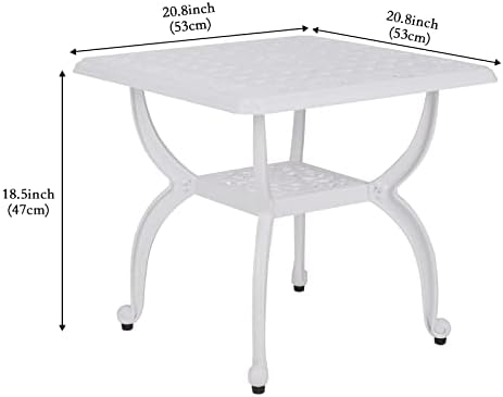 YKSY&YKSY Jardin DE Centennial Cast Aluminum Outdoor Side Table,Anti-Rust Outdoor End Table,Patio Coffee Bistro Table for Indoor,Garden,Porch,Balcony(Square White) 1