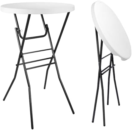pollilar Cocktail Table 28in Bar Height Folding High Top Table White