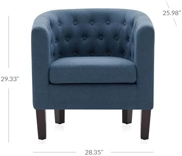 BELLEZE Accent Barrel Arm Chair, Modern Comfy Upholstered Tufted Club Chair with Sturdy Legs and Linen Fabric for Bedroom Living Room - Navy Blue