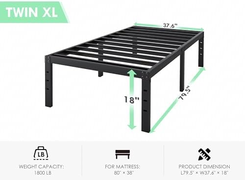QEROMY Twin XL Bed Frames - 18 in Sturdy Platform Bed Frame Twin XL