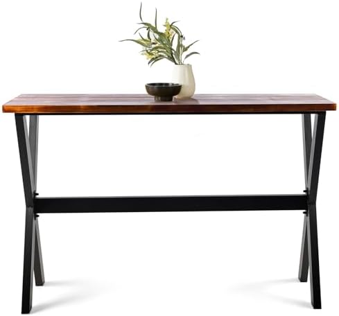 Bar Table, 47.24"L×41.33"H Bar Height Pub Table High Top Rectangular Sofa Console Table Kitchen Dining Coffee Table, for Narrow Space, Living Room, Indoor, Rustic Brown Wood, Industrial Black Metal