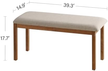 SIMTONAL French Country Dining Bench Wood, Vintage Farmhouse Bench, Fabric Upholstered Dining Chair, 1 Pieces, Light Oak