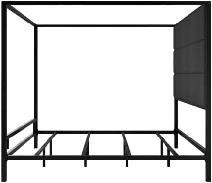 LUMISOL Canopy Bed Frame King Size Tall Upholstered Headboard, Black Grey