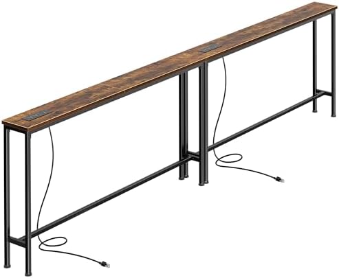 SUPERJARE 102.4 inch Narrow Behind Couch Table with Charging Stations