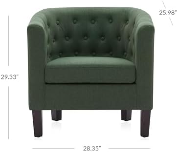 BELLEZE Green Accent Chairs for Living Room, Elegant Arm Chair Upholstered Tufted Barrel Chair Club Chair for Bedroom with Sturdy Legs and Linen Fabric - Berlinda (Green)