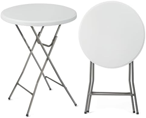VINGLI 32" Plastic Folding Round Table Bar Height, HDPE Matrial with Gray Metal Finish, High Top Table for Outdoor Party, Cafes, Restaurants, Backyard, Dining Room, Wedding Event,1 Pack, White
