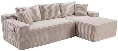 95" L-Shaped Right Facing Cloud Sectional Couch for Living Room, Modular Compressed Boneless Sectional Sofa Corduroy Boneless Corner Foam Sofa W/Chaise Lounge and Pillows