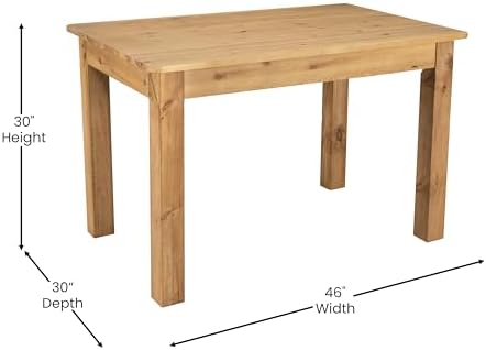 Merrick Lane Jessamine 46" x 30" Rectangular Rustic Solid Pine Farm Dining Table, Antique Farmhouse Wooden Dining Table for Kitchens and Parties, Light Natural