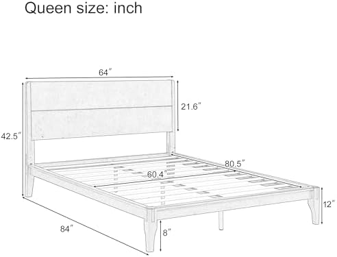 Merax Queen Size Bamboo Platform Bed Frame with Tall Headboard, Natural