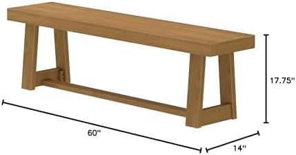 Plank+Beam Classic Dining Bench, 60 Inch, Pecan Wirebrush