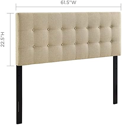 Modway Emily Tufted Button Linen Fabric Upholstered Queen Headboard in Beige