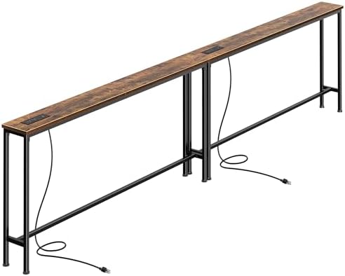SUPERJARE 110.2 inch Narrow Behind Couch Table with Charging Stations